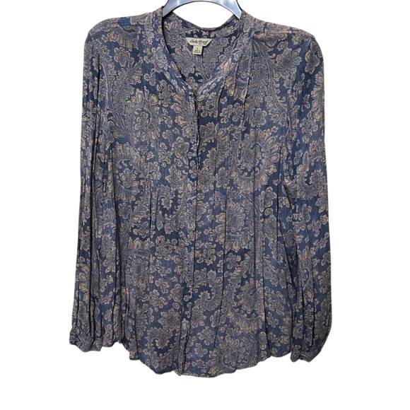 Lucky Brand Long Sleeve Button Down front Sheer Flowing Tunic Top - Picture 13 of 13